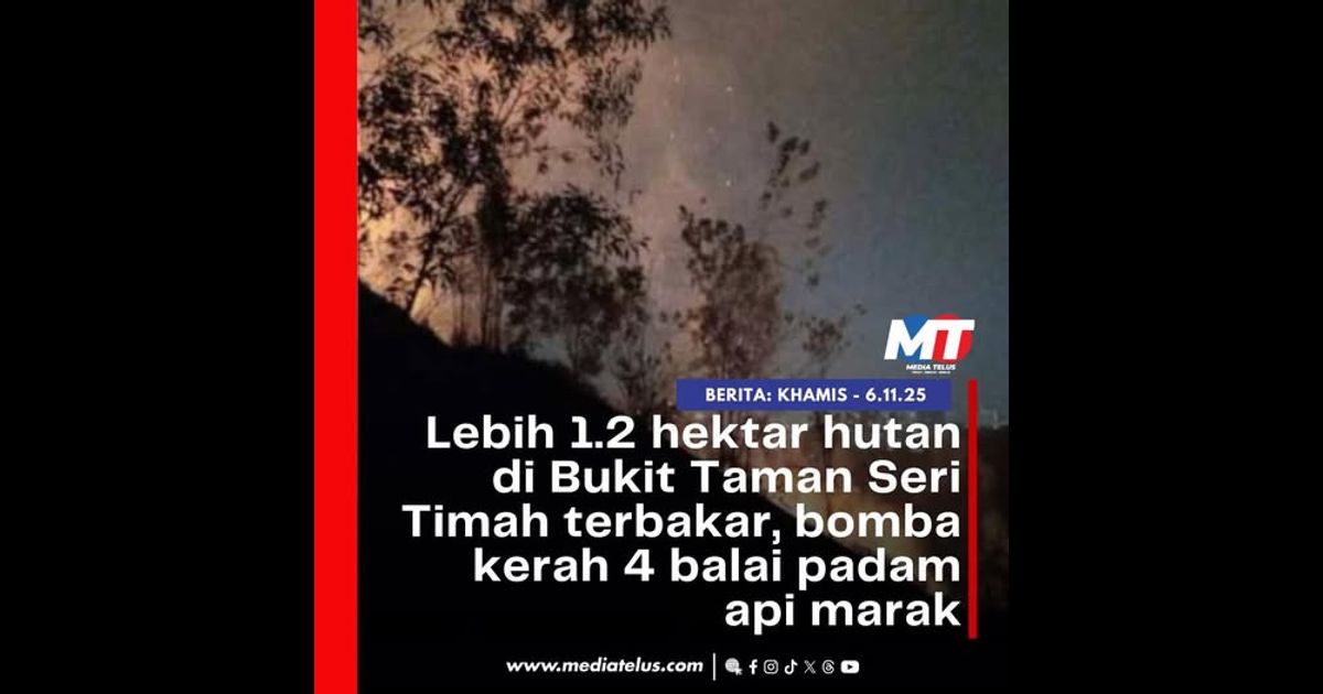 Lebih 1.2 hektar hutan di Bukit Taman Seri Timah terbakar, bomba kerah 4 balai padam api marak