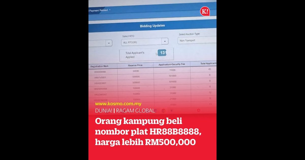 Orang kampung beli nombor plat HR88B8888, harga lebih RM500,000