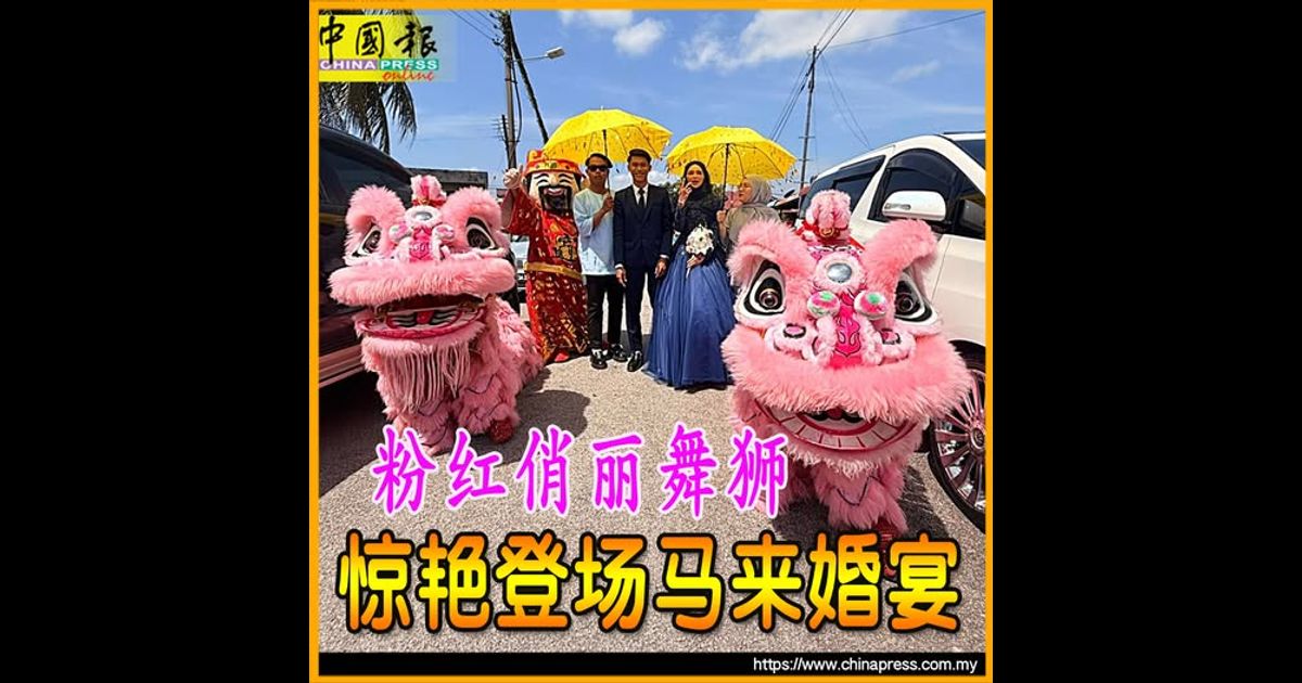 粉红俏丽舞狮 惊艳登场马来婚宴